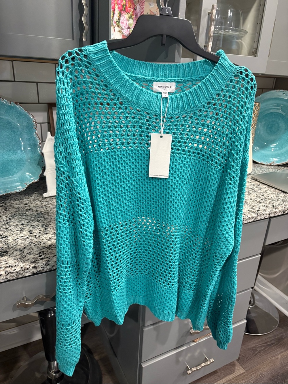 Teal Open-Knit Sweater